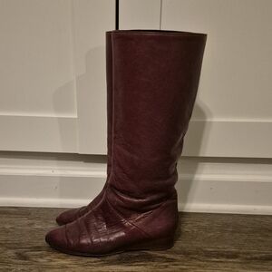 Vintage Burgundy Leather Tall Boots | Genuine Leather | Size ~8.5-9